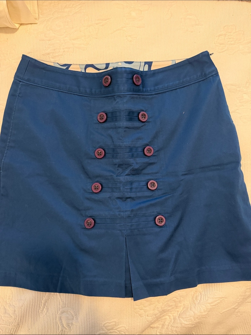 Navy Blue Button-Front Skort with Purple Buttons